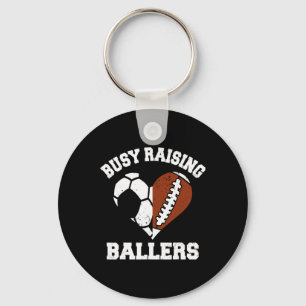 Busy Raising Byllers Soccer Footbyll Heart Mom Gam Key Ring