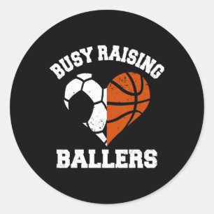Busy Raising Llers Soccer Sketll Heart Mum Game Da Classic Round Sticker