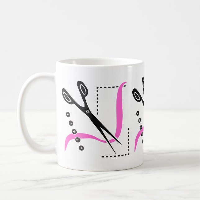 Busy Scissors, Thread and Buttons Sewing Theme Coffee Mug (Left)