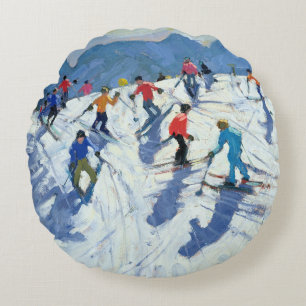 Busy Ski Slope Lofer 2004 Round Cushion