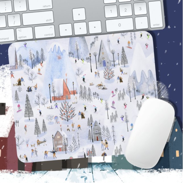 Busy Snowy Mountain Alpine Ski Village Mouse Mat (Creator Uploaded)