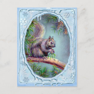 BUSY SQUIRREL & ICICLES by SHARON SHARPE Postcard