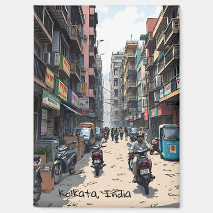 Busy Street of downtown Kolkata, India  Magnet