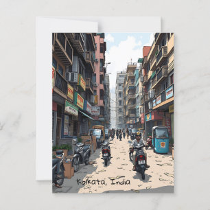 Busy Street of downtown Kolkata, India  Postcard