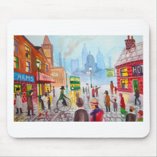 Busy street scene penny farthing tram Gordon Bruce Mouse Mat