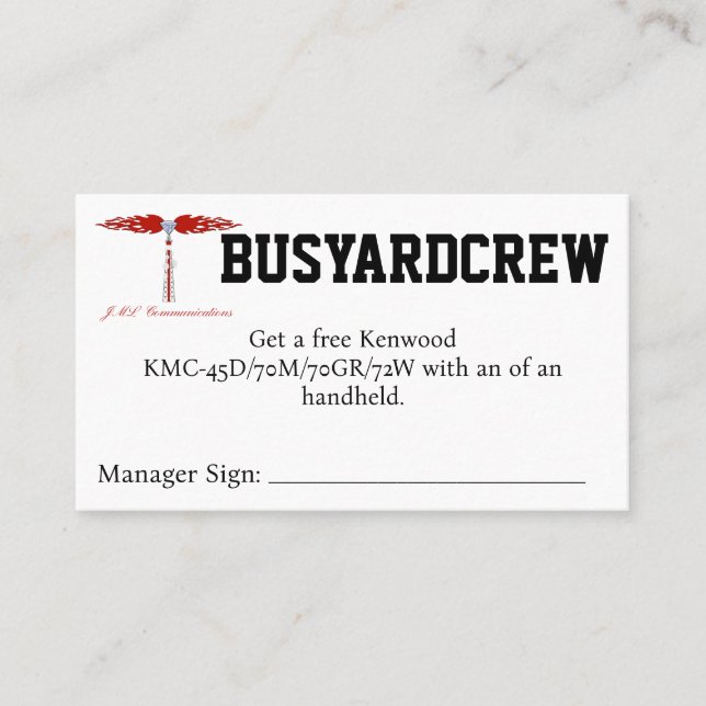 BUSYARDCREW Coupon Business Card (Front)