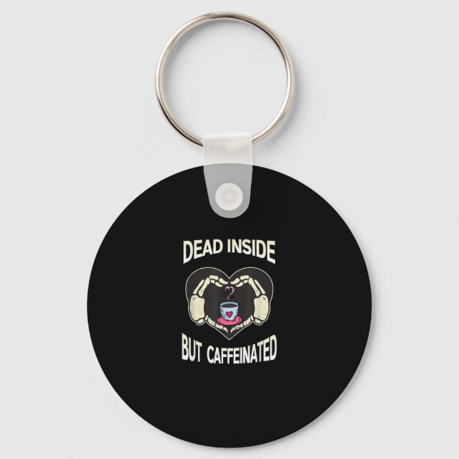 But Caffeinated Coffee Skeleton Hands Heart Key Ring (Front)