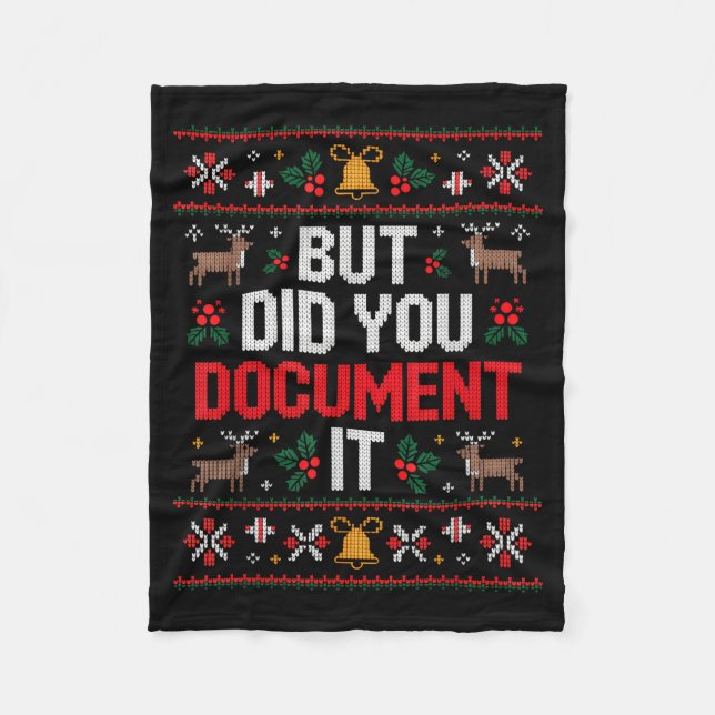 But Did You Doent It Funny Office Christmas Ugly  Fleece Blanket (Front)
