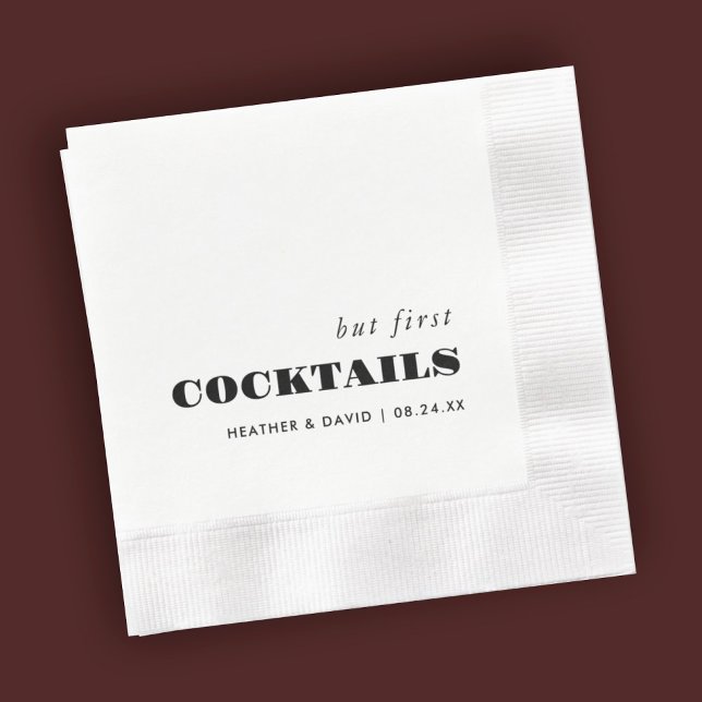 But First Cocktails Wedding Bar Napkins (Creator Uploaded)