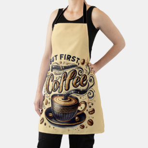 But First Coffee Art - Stylish Gold Design Apron