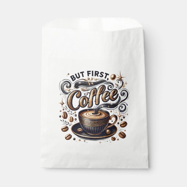But First Coffee Art - Stylish Gold Design Favour Bags (Front)