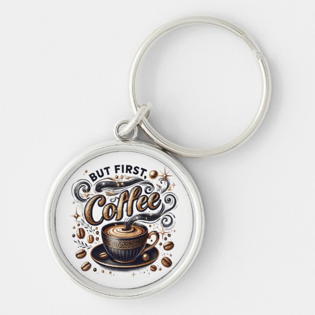But First Coffee Art - Stylish Gold Design Key Ring (Front)