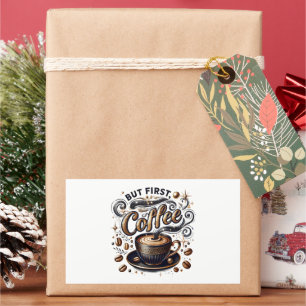 But First Coffee Art - Stylish Gold Design Rectangular Sticker