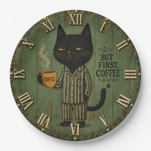 But First Coffee Black Cat Paper Plate