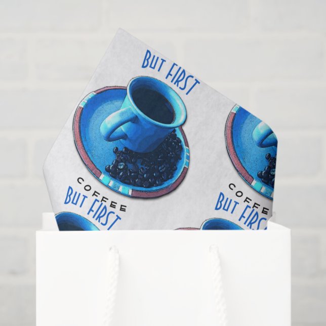 But FIRST COFFEE Blue Cup Saucer Photo Tissue Paper (Gift Bag)