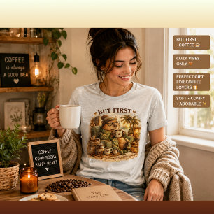But First Coffee Capybara Reading Book Cute Animal Tri-Blend Shirt