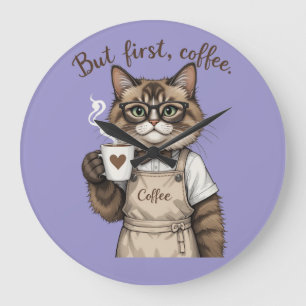 But First, Coffee Cat Large Clock