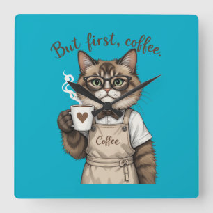 But First, Coffee Cat Square Wall Clock