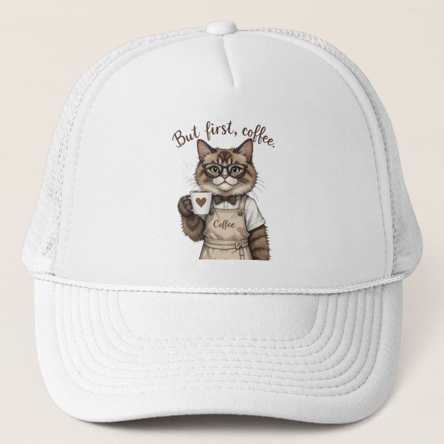 But First, Coffee Cat Trucker Hat (Front)