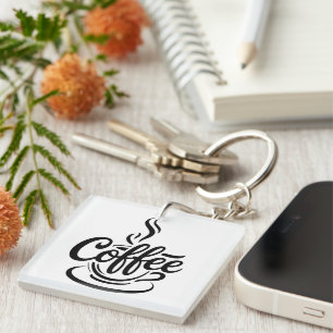 But First Coffee   Chic Modern Script Typography D Key Ring