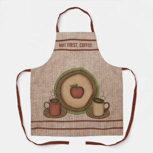But first, Coffee! Coffee Mugs and Apple Plate   Apron