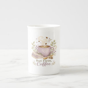 But First, Coffee   Cosy Lavender Watercolor  Bone China Mug
