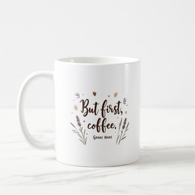 But First Coffee Floral Cute Minimalist Personaliz Mug (Left)