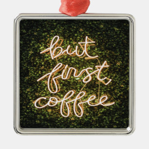 But First Coffee, Neon Lights Quote Saying Metal Tree Decoration