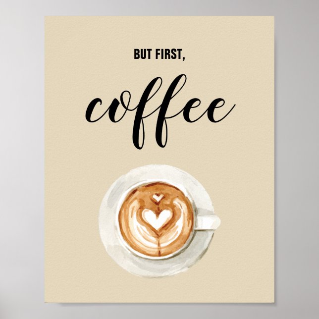 But First, Coffee Watercolor Kitchen Wall Art (Front)
