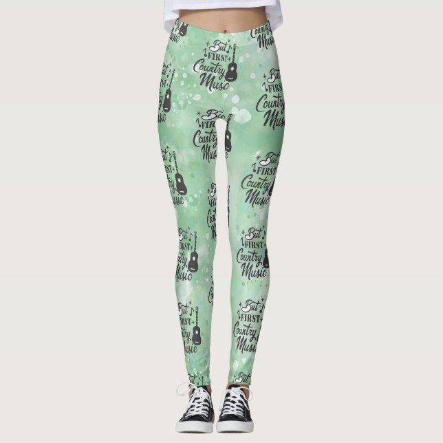 But First Country Music Light Green Leggings (Front)