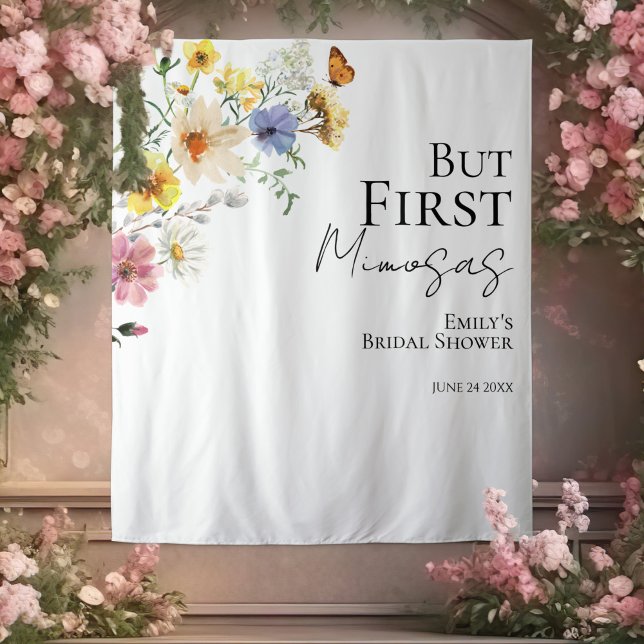 But First Mimosas | Bridal Shower Backdrop Tapestry (Creator Uploaded)