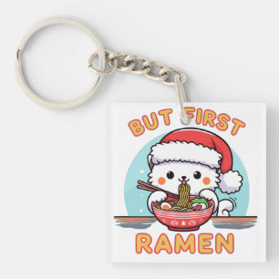 But First Ramen Christmas Santa Cat lover Gift Key Ring