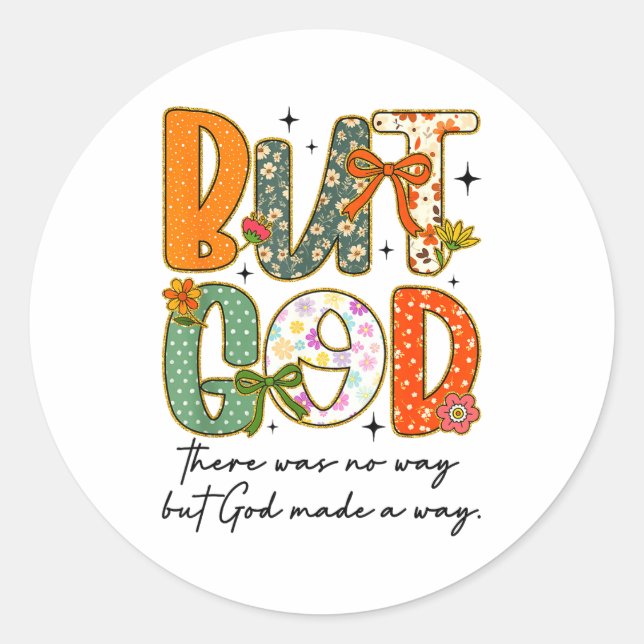 But God Christian Autumn Thankful Coquette Bow Tha Classic Round Sticker (Front)