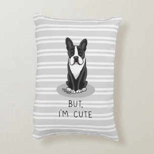But, I'm Cute Boston Terrier (black) Dog Funny Decorative Cushion