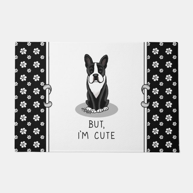 But, I'm Cute Boston Terrier (black) Funny Dog Doormat (Front)