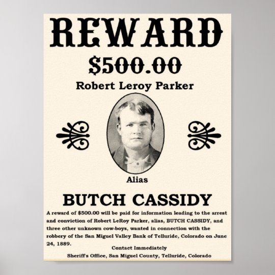 Butch Cassidy Reward Poster | Zazzle.co.uk