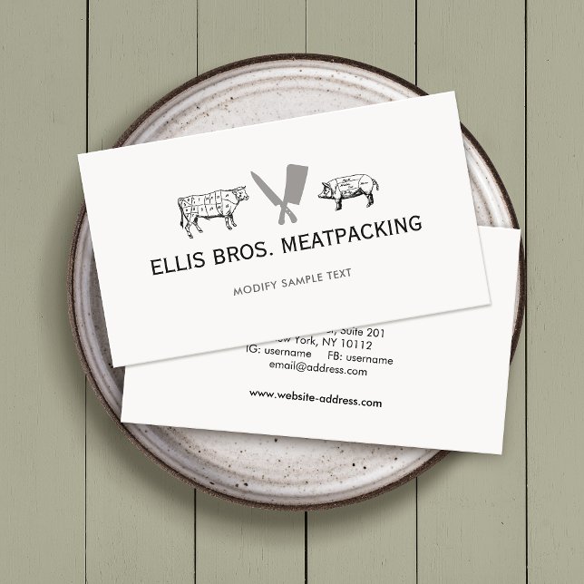 Butcher,  Cut Pig and Cow, Knife Cleaver Logo Business Card (Creator Uploaded)