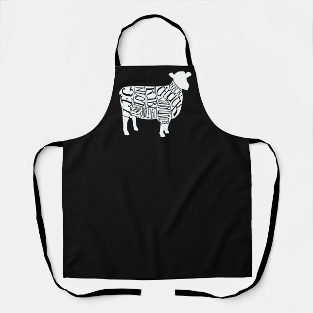 Butcher diagram meat cuts clock duck lamb sheep apron (Front)