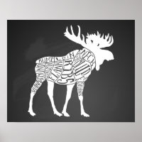 Butcher diagram meat cuts clock hunting moose