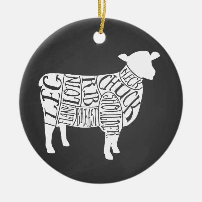 Butcher diagram meat cuts clock lamb sheep farmer ceramic tree decoration (Front)