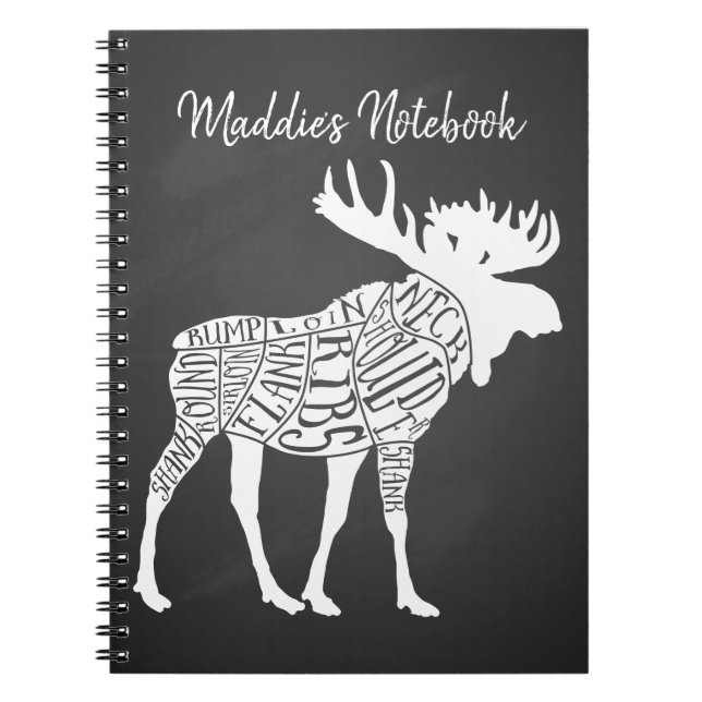 Butcher diagram meat cuts clock moose hunting notebook (Front)