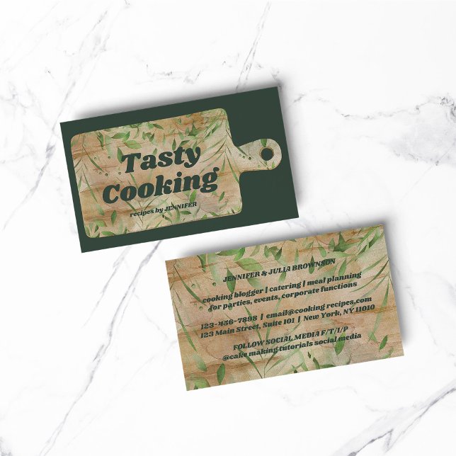 Butcher Floral Bakery Cooking chef sage green gold Business Card (BAKERY PASTRY CHEF COOK CAKE event planner business)