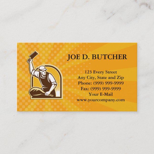 Butcher Knife Leg of Ham Retro Business Card (Front)