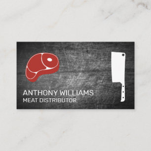 Butcher Knife Meat   Scratched Metal Business Card