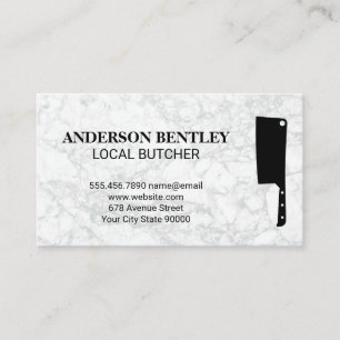 Butcher Knife   White Marble Background Business Card
