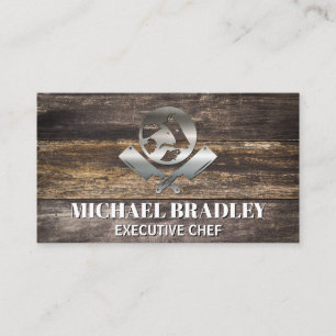 Butcher Knives Animals Logo   Metal Wood BBQ Business Card