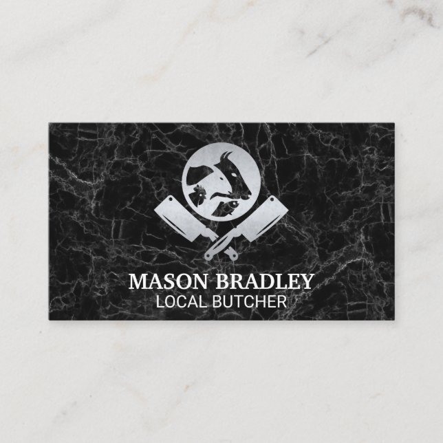 Butcher Logo | Black Marble Business Card (Front)