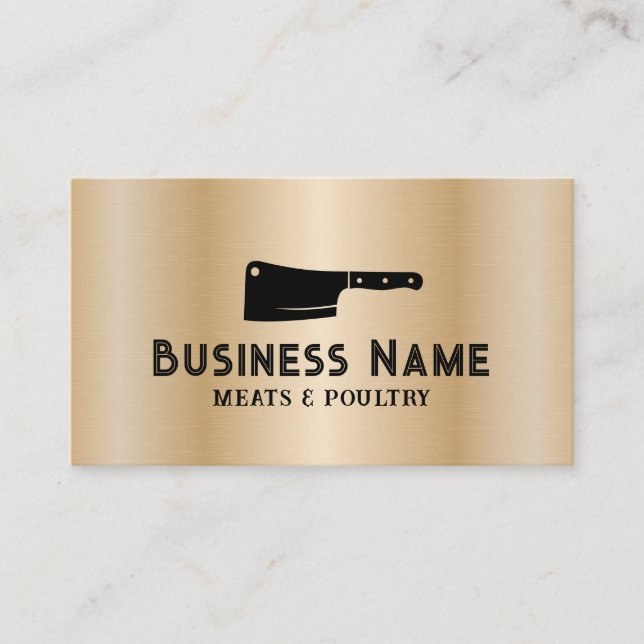 Butcher Meat Cleaver Meats & Poultry Market Gold Business Card (Front)