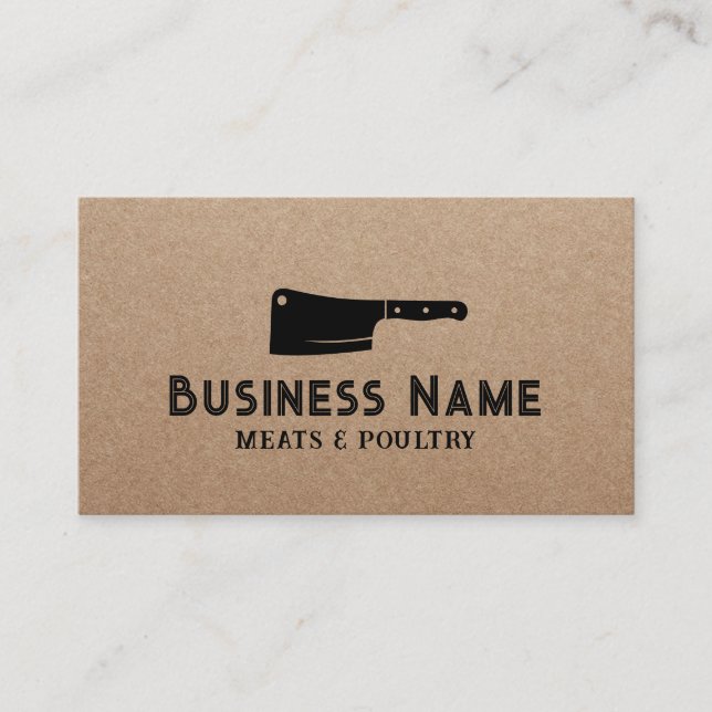 Butcher Meat Cleaver Meats & Poultry Market Kraft Business Card (Front)