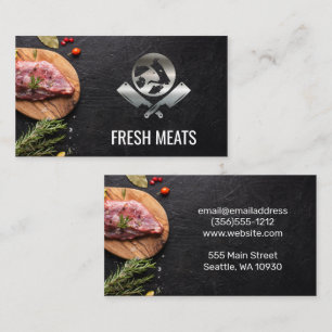 Butcher Meat Cut Metallic Chef Logo Business Card